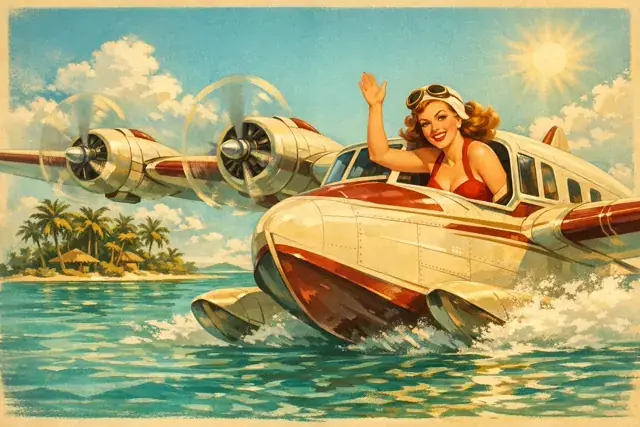 Palm Flight crash game — seaplane over turquoise water