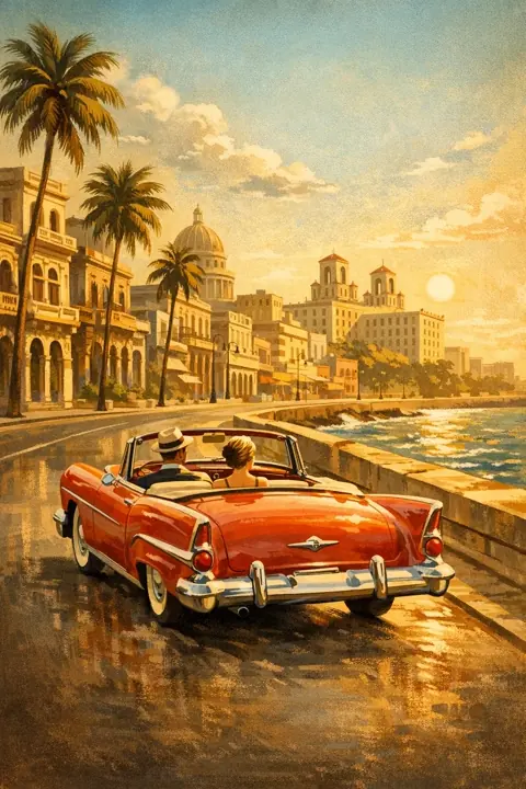Malecón Gold jackpot slot — red convertible on the Malecón