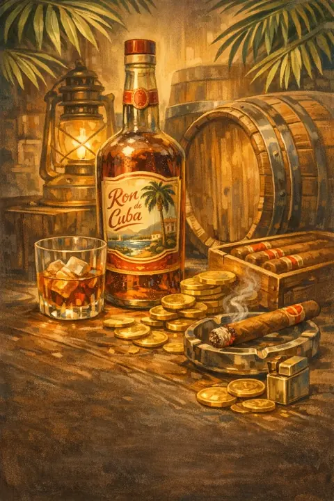 Rum & Riches slot — aged rum, barrels and gold coins