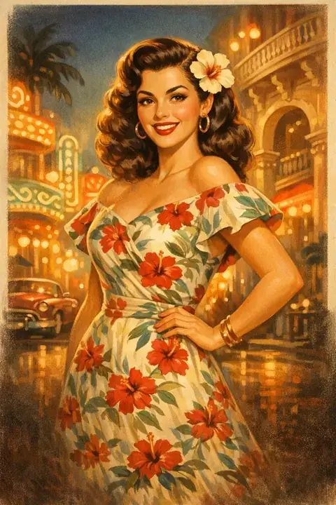 Tropicana Nights slot — girl on a neon-lit Havana street