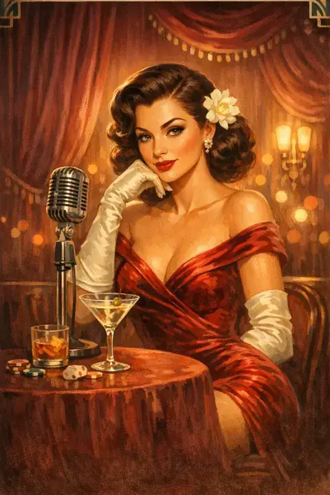 Velvet Cabaret slot — singer in red velvet dress